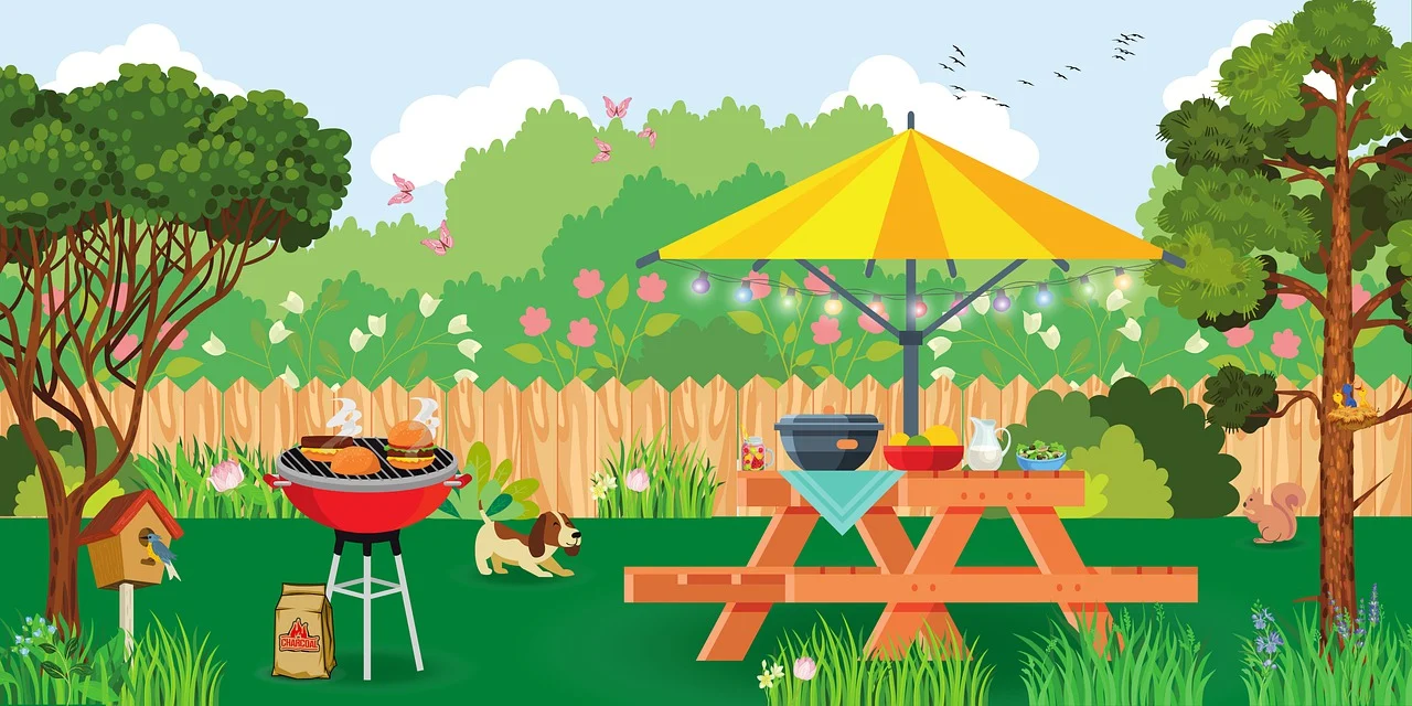 Illustration mit Grillfest im Garten